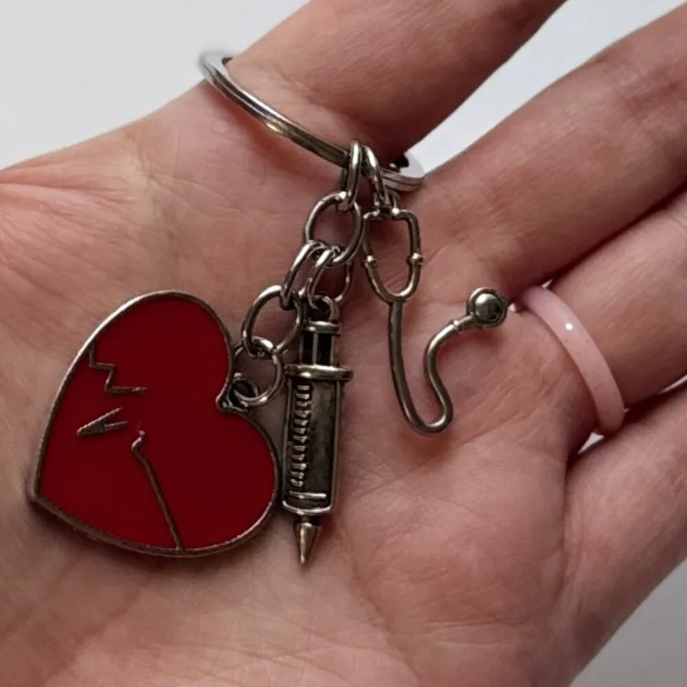 Red Heart Charm Keychain with Nurse Charms Medical Career